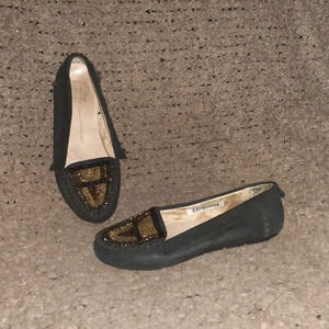 HOUSE OF HARLOW-1960 Millie-Black Suede Beaded Moccasins-Size 36-Excellent